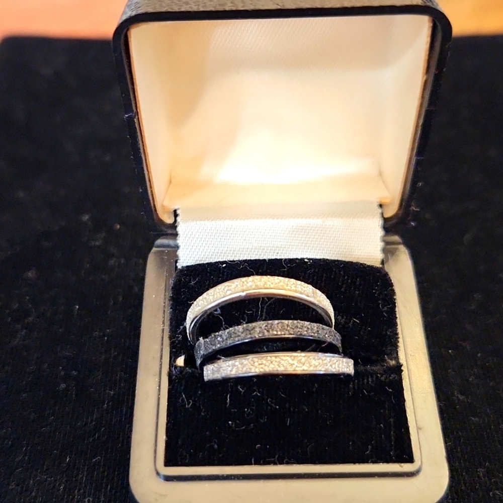 NWOT Stackable Rings, Silver,Black, & Grey w/ Same Color CZ Chips